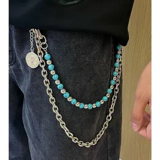 绿松石双层蓝色腰链裤链