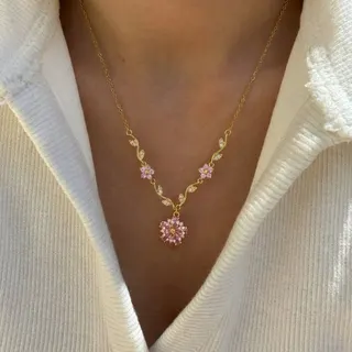 简约微镶锆石花朵项链