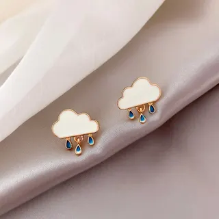 云朵雨滴吊坠画油耳钉耳环