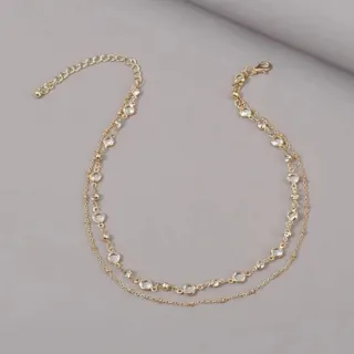 透明玻璃双层锁骨链项链