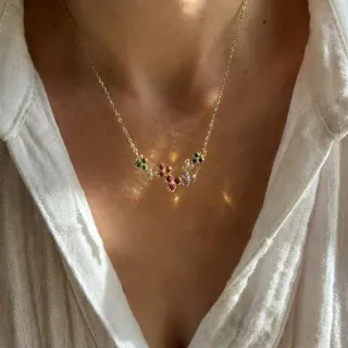 简约微镶多彩锆石三叶草项链