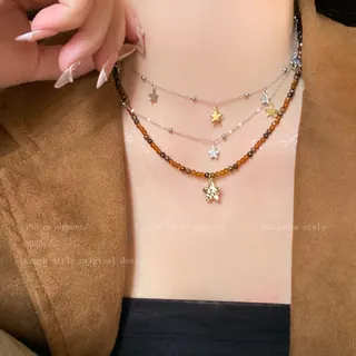 撞色星星双层叠戴项链