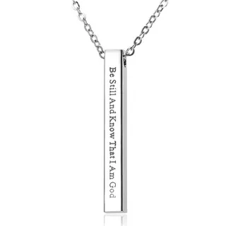 Be Still And Know That I Am God 不锈钢刻字项链 立体长方形吊坠 极简轻奢语录 可定制刻字 防过敏保色 女款锁骨链 50cm