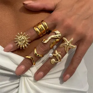 夏季海星太阳不规则戒指6件套