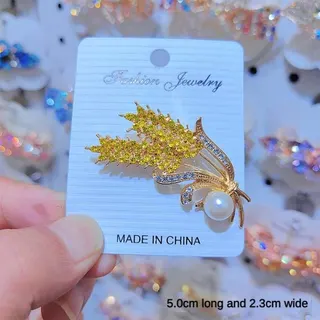 轻奢复古麦穗胸针女 合金镶钻珍珠防走光别针 法式优雅水钻大衣西装胸花 5.0*2.3cm