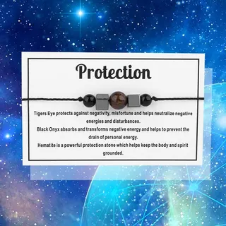 Protection石头串珠蜡线手链虎眼石赤铁矿石石头庇护者水晶手链