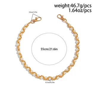 French Vintage Faux Pearl Choker Necklace, 18K Gold Plated Alloy with Pearl Bead Weave, Elegant Dainty Collarbone Chain for Women, 55cm/21.6in