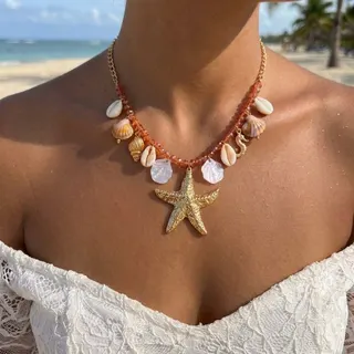 度假风海星海螺贝壳项链