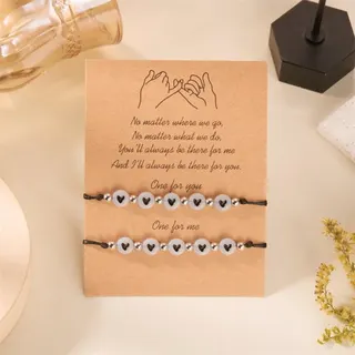 Set Gelang Manik-Manik Bentuk Hati Menyala dalam Gelap - 2 Pcs Gelang Tali Resin yang Bisa Disesuaikan untuk Pasangan & Sahabat, Kemasan Hadiah Kartu Cinta Pink (16-28cm)