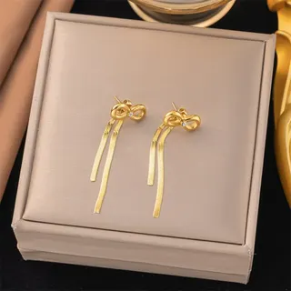 不锈钢镶钻钻蝴蝶结流苏项链