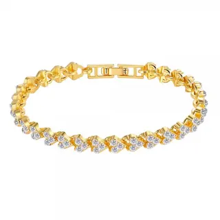 Gelang hati penuh berlian light luxury wanita, 18K gold plated berlian kristal cubic zirconia rantai, emas 19,5cm, hadiah untuk pacar di pesta pernikahan