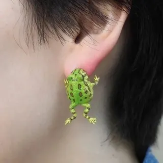 复古卡通青蛙耳钉 立体绿色合金耳环 趣味动物造型小众设计感耳饰 约3.1*2.1cm 1对装