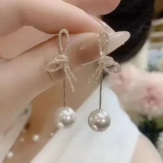 蝴蝶结珍珠耳钉耳环