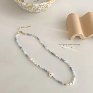彩色串珠花朵锁骨项链