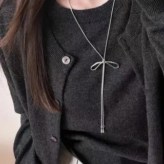 银色蝴蝶结流苏项链抽拉毛衣链