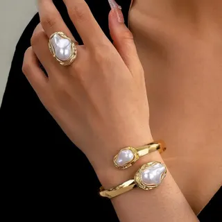 简约异形珍珠开口手镯