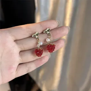 可爱红色草莓树莓耳环