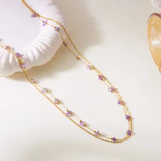 绿松石串珠不锈钢天然石项链