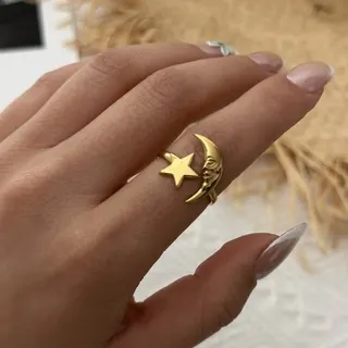 不锈刚复古星月蝴蝶结花朵戒指5件套装