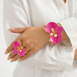夸张滴油花朵手镯戒指套装