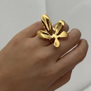 不锈钢花朵珍珠金银双色戒指