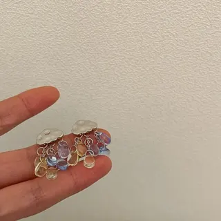 法式复古云朵雨滴耳钉耳环 合金电镀银+幻彩仿水晶垂坠 马卡龙甜美少女轻奢耳饰一对 约3.5*3cm