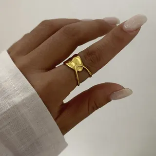 不锈钢S形曲线满钻金戒指