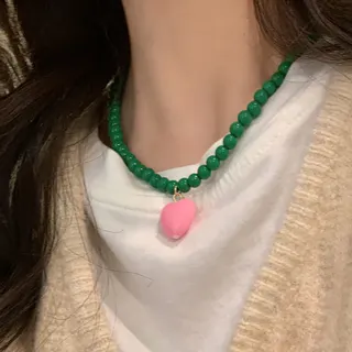 爱心绿色手工串珠项链