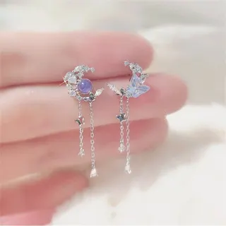 月亮蝴蝶流苏耳环