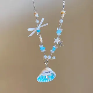 海边度假风蓝色海星贝壳项链