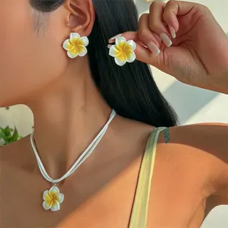 简约鸡蛋花瓣吊坠项链耳环