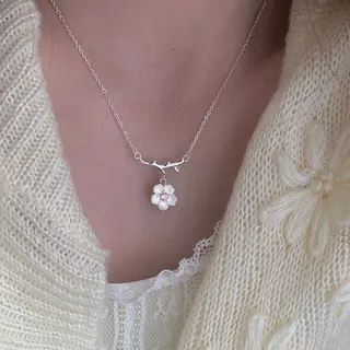 粉锆樱花锁骨链项链
