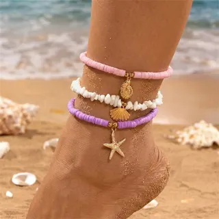 夏季海星贝壳海螺碎石脚链