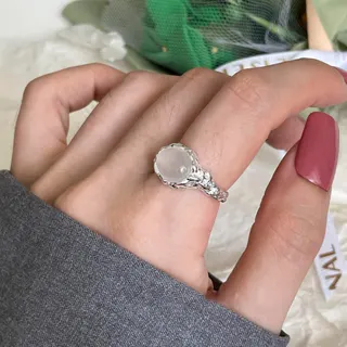 重工白猫眼石可调节戒指