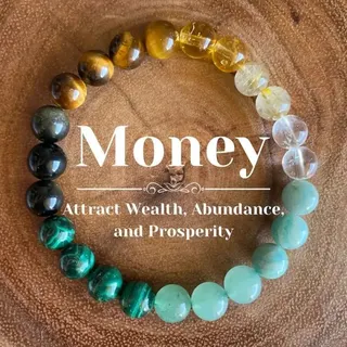 Money 8mm虎眼石孔雀石幸运弹力串珠手链