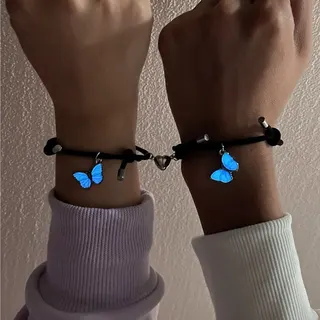 彩色夜光蝴蝶爱心磁吸手链