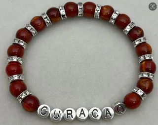 复古度假风串珠手链女 深红石珠镶钻隔片 CURACAO字母定制 合金保色轻奢手环 8mm