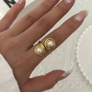 不锈钢缠绕珍珠戒指