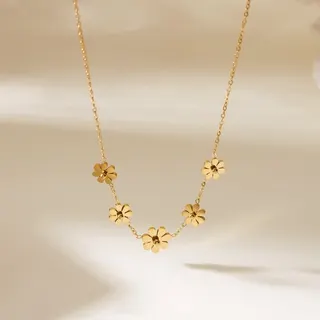 欧美跨境小雏菊花朵不锈钢项链