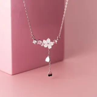 樱花花朵贝壳锆石流苏耳钉耳环