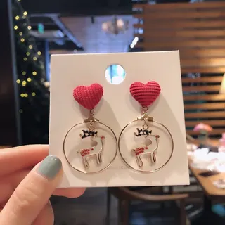 圣诞圆圈爱心小鹿吊坠耳钉耳环