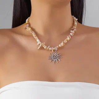 波西米亚风太阳火焰天然石项链