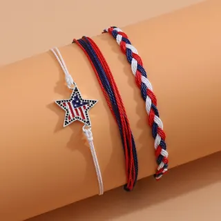 手工编织五角星国旗蓝白红三件套手链