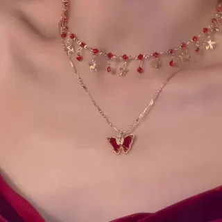 彩锆双层叠戴蝴蝶项链