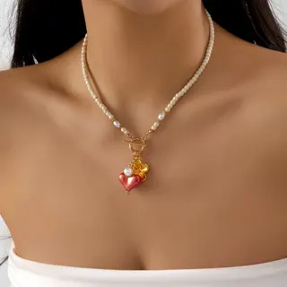 彩色爱心OT扣松石项链