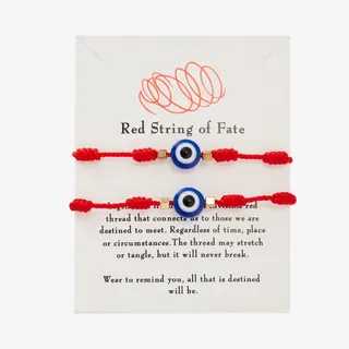 黑红混色蓝眼睛2条装 Red string of fate 7个结眼睛黑红绳幸运友谊编织可调纸卡手链