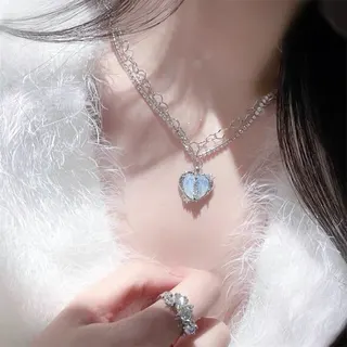 多层分裂微镶锆石爱心项链
