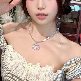 星星海蓝珍珠贝壳水晶串珠项链