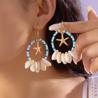 海星贝壳圆环耳钉耳环