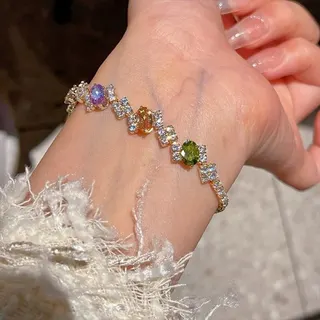简约满钻彩色锆石不规则几何手链